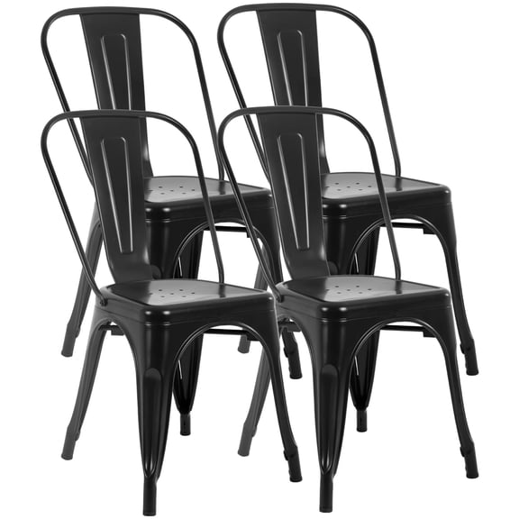 Industrial Tolix Style Metal Dining Chairs (Set of 4), Stackable Bistro Chairs with Backrest, Scratch-Resistant & Non-Slip Patio Kitchen Chairs for Restaurant, Cafe & Home