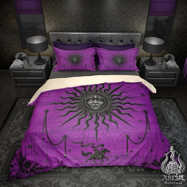 Housse de Couette Whimsigoth Sun, Couvre-Lit, Couette Goth Pastel, Violet et