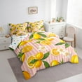 thumbnail image 4 of Manfei Cartoon Orange Lemon 7-Piece Twin Bedding Sets, Summer Flower Bedding Comforter Set, Pink Stripes Abstract Reversible Sheet Sets, Lightweight Room Decor, 4 of 8