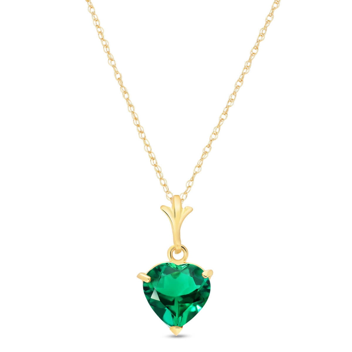 Galaxy Gold 14K Yellow Gold 1.00 Carat Heart Shape High Polished Genuine Emerald Pendant Necklace - May Birthstone - Renewal & Love - 16" to 24" - Fine Jewelry for Women