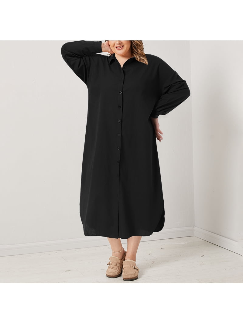 ZANZEA Womens Button Down Long Sleeve Casual Office Work Kaftan Cotton Long Shirt Dress