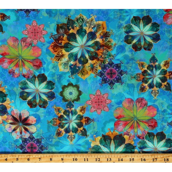 Venice Garden Blue by Christiane Marques for Kaufman Floral Cotton Fabric BTY