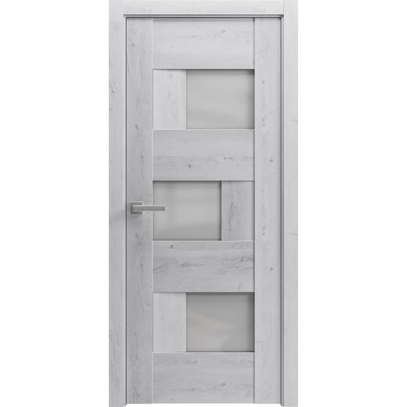 Solid French Pre-Hung Door Frosted Glass | Sete 6933 Nordic White | Single Regular Panel Frame Trims Handle | Bathroom Bedroom Sturdy Doors -32" x 96"