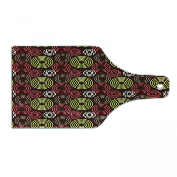 Geometric Cutting Board, Colorful Funky Vortex Stripes Simplistic Spring Tones Design, Decorative Tempered Glass Cutting and Serving Board, Wine Bottle Shape, Lime Green Dark Brown, by Ambesonne