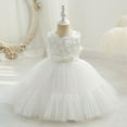 thumbnail image 2 of Jalioing Summer Little Girl Puffy Dresses Ruched Stacked Skirt Elegant Birthday Party Princess Dress (1-2 Years, White), 2 of 5