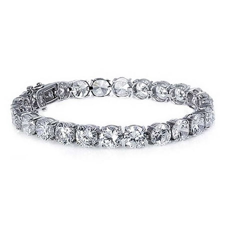 Bridal Clasp Bracelet - 18.5 CTW Bridal Tennis Bracelet Round CZ Rhodium Plated 8 Inch Safety Clasp