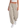 thumbnail image 2 of Cagogo Women Harem Pants Flowy Casual Loose Long Trousers with Pockets Elastic Waist Solid Basic Lounge Pants for Summer Beach Yoga, Khaki L, 2 of 7