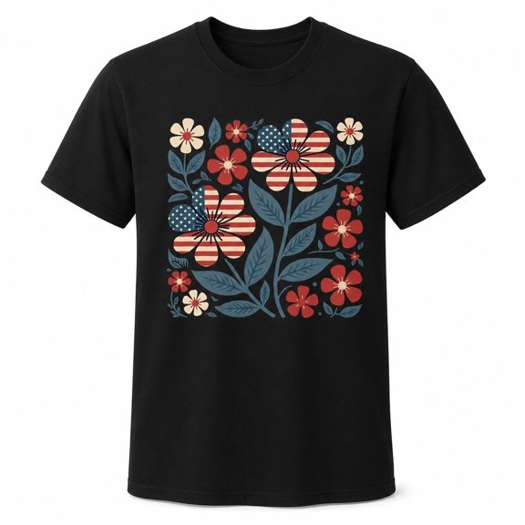 Patriotic Floral Daisy Graphic T-Shirt, Unisex Classic Fit Tee