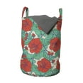 thumbnail image 1 of Flowers Laundry Bag, Hibiscus Blossom Bouquets Pattern Exotic Buds Leaves Flourishing Tropical, Basket with Handles Drawstring Closure for Laundromats, 13" x 19", Scarlet Sea Green, by Ambesonne, 1 of 4