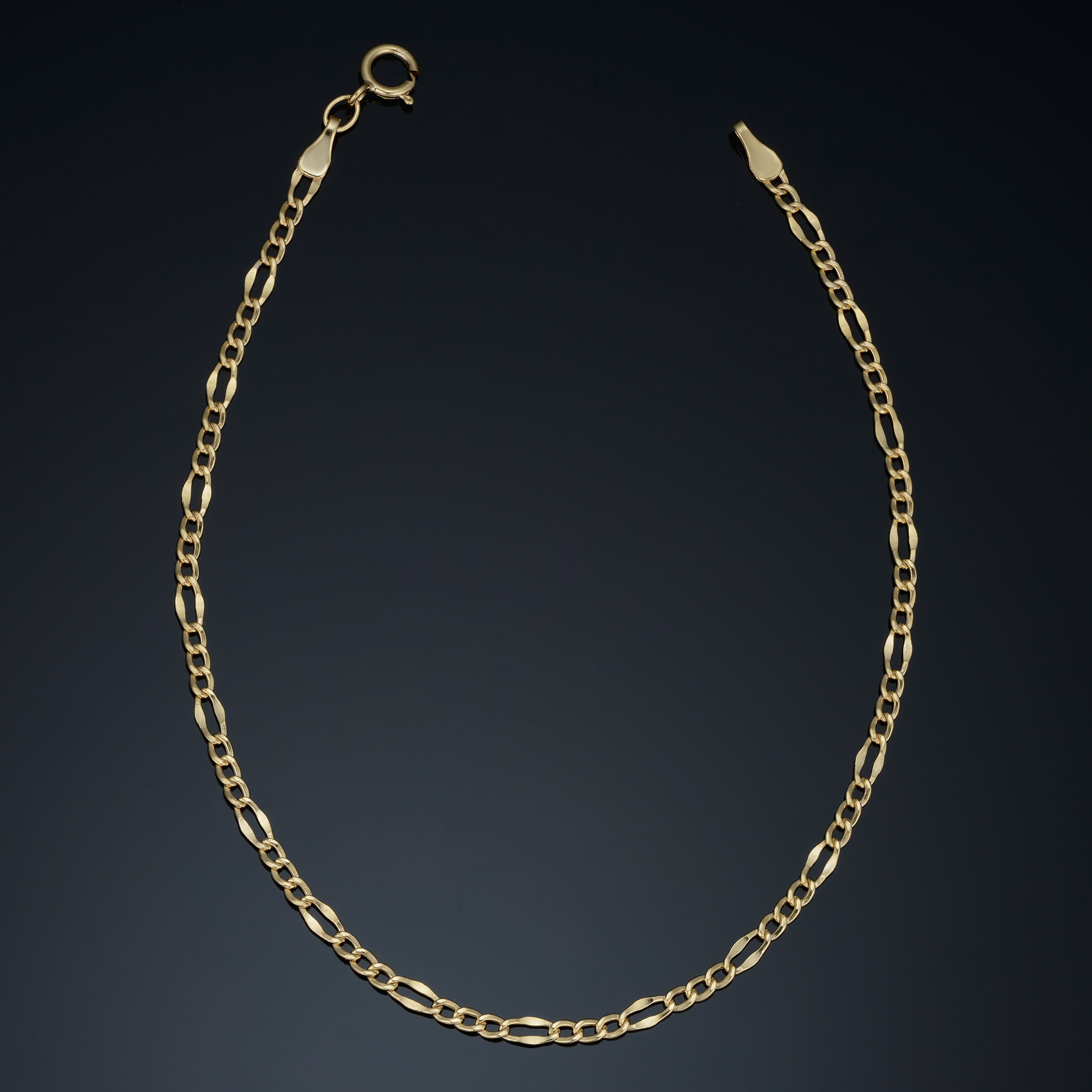 KoolJewelry Figaro Link 10K Yellow Gold Anklet, 0.8G, 9 in, 2.3 mm