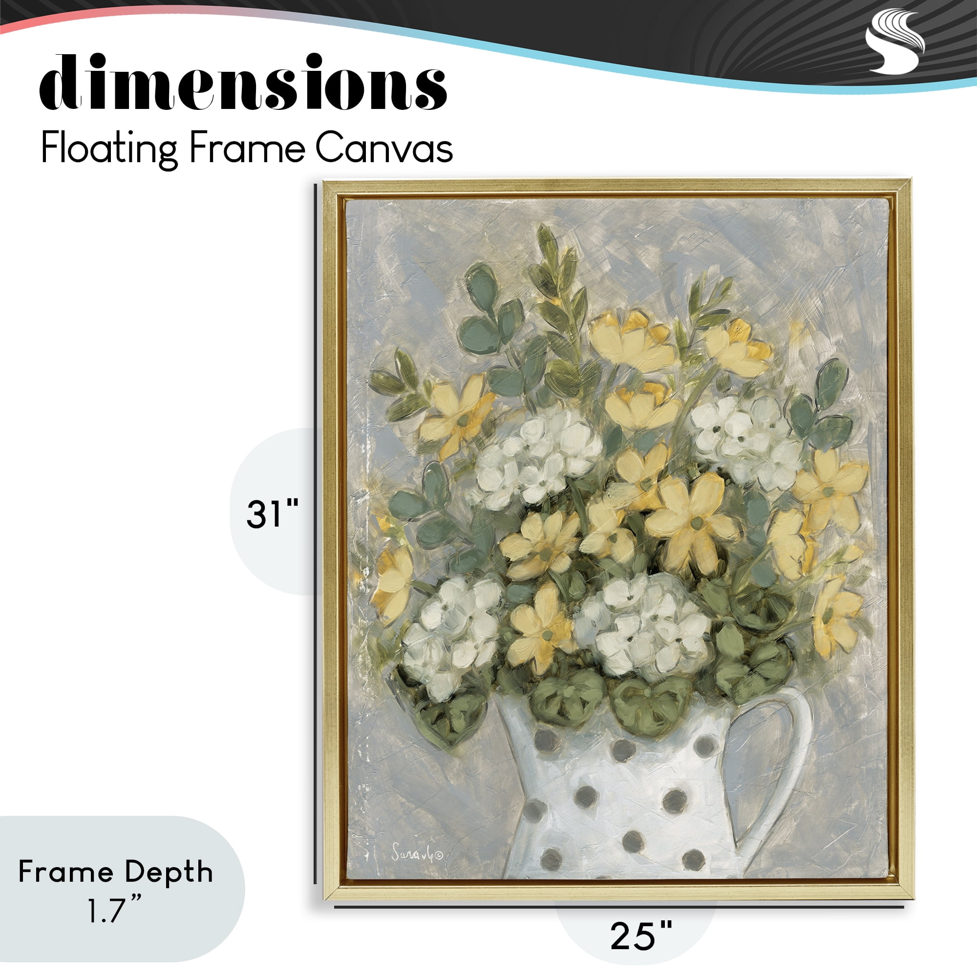 Stupell Industries Farm Fresh Bouquet Dotted Vase Gold Framed Floater Canvas Wall Art, design by Sara G. Designs