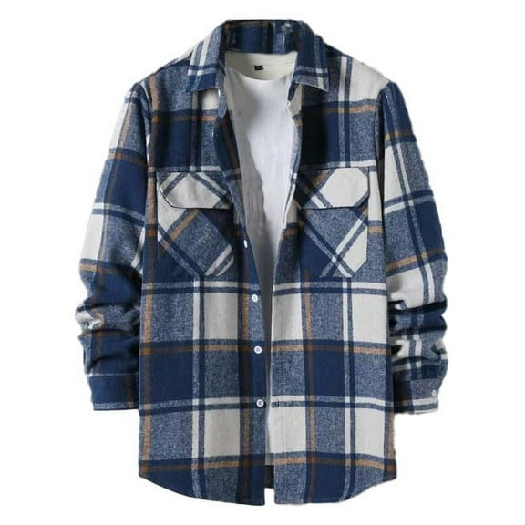 Aimik Hanes Mens Flannel Shirts Jackets Casual Shackets Button Down Long Sleeve Plaid Shirt Lightweight Jackets with Pockets-Blue S