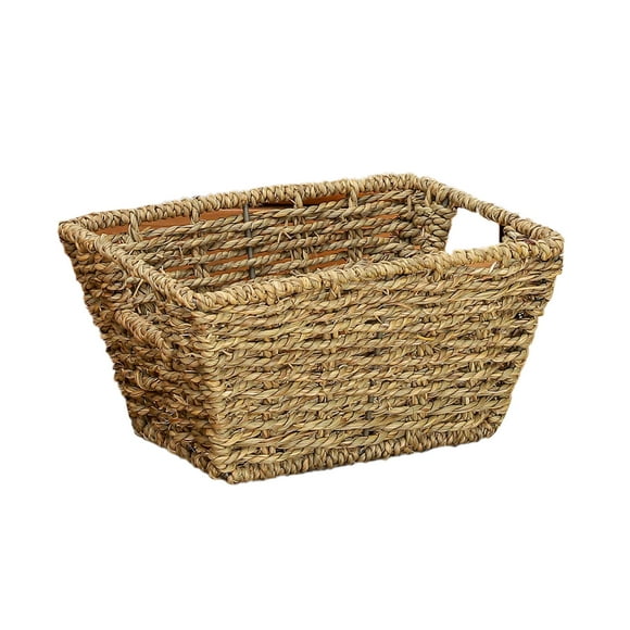 Wicker Storage Baskets, Trapezoid Wicker Basket with Handles, Storage Baskets for Organizing, Decorative Woven Basket for Pantry