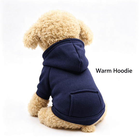 Warm Pet Hooded Sweatshirt, Soft Comfortable Dog Hoodie With Front Pocket, Cozy Cold‑Weather Daily Wear Outfit for Puppy Dogs, Breathable Casual Puppy Costume(Navy‑L)