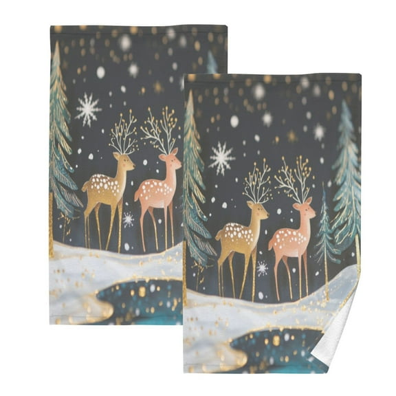 Cotton Towel Two-Piece 16x28 Inch One Sizex2 Face Towel Set Towel Set Cotton Hand Bath Towel Bathroom Beach Christmas Tree Pretty Deer