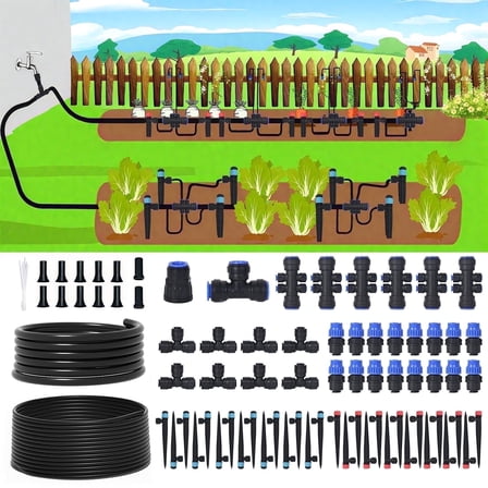 TERRALYX 230ft Drip Irrigation System with Quick-Connect,33ft 1/2" Mainline 197ft 1/4" Tubing Drip Irrigation Kit and 3 Nozzle Types Irrigation System for Garden,Flower Bed,Raised Bed,Greenhouse