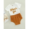 thumbnail image 3 of Faithtur 2 Pcs Newborn Casual Outfits Toddler Letter Print Short Sleeve Round Neck Bodysuit + Ribbed Solid Color Shorts, 3 of 9