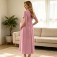 thumbnail image 6 of UKHCCC Women's Maternity Maxi Dress, Short Sleeve Crew Neck A-Line Waffle Texture Stretchy High Waist Long Dress for Casual Pregnancy Wear, 6 of 9