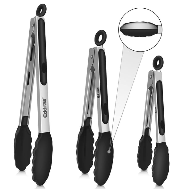 Eddeas Pinzas De Cocina Con Puntas De Silicona Pinzas Para Cocinar Pinzas De Bloqueo De Acero Inoxidable Resistentes Al Calor De 600 Grados - Pinzas De Silicona De 7, 9 Y 12 Pulgadas, Antiadherentes,