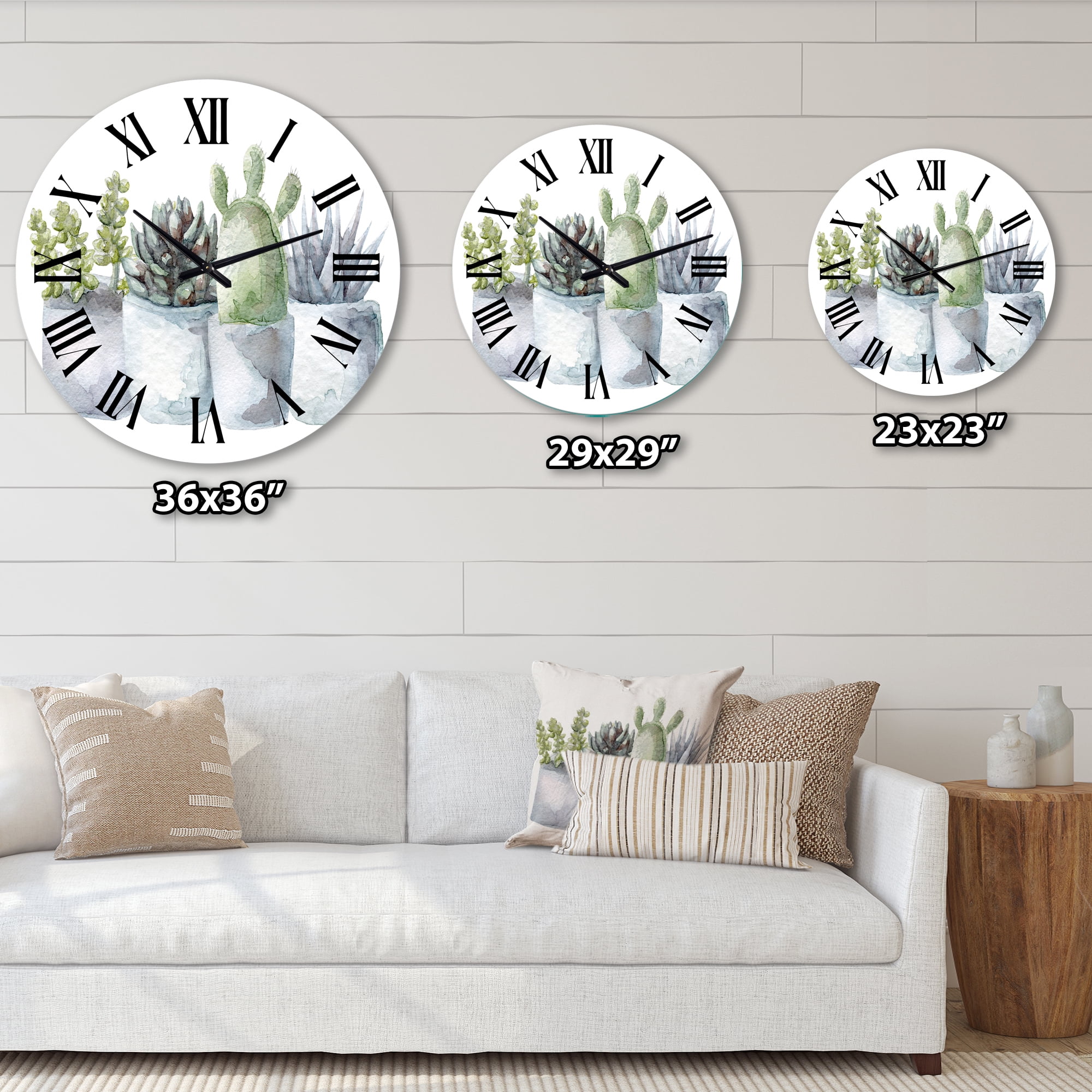 Designart 'Cactus And Succulent House Plants I' Farmhouse Wall Clock