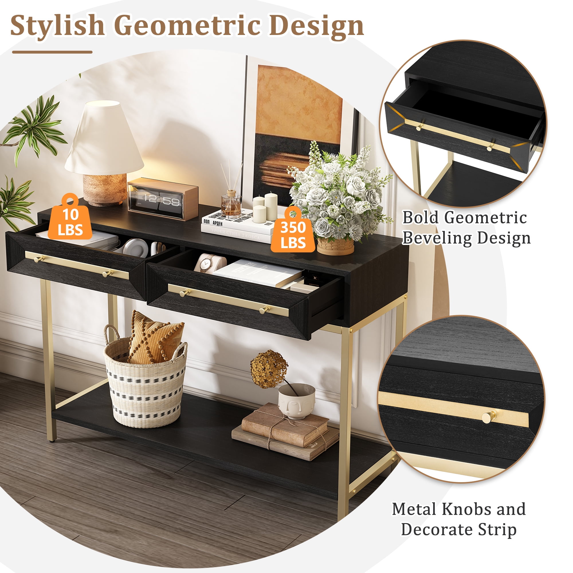 EUROCO Retro Hallway Table Sofa Table for Hallway,Living Room,Black