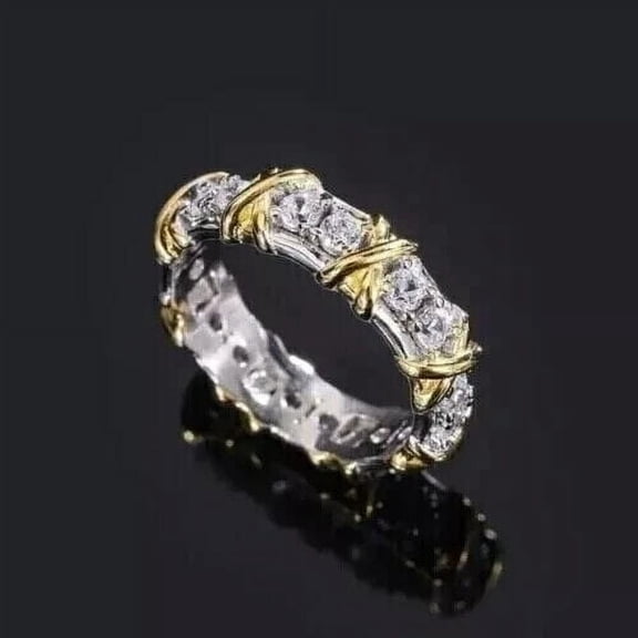 1Ct Round Cut Lab Created Diamond Women's Engagement Band 14K Two Tone Gold Plated 925 Sterling Silver