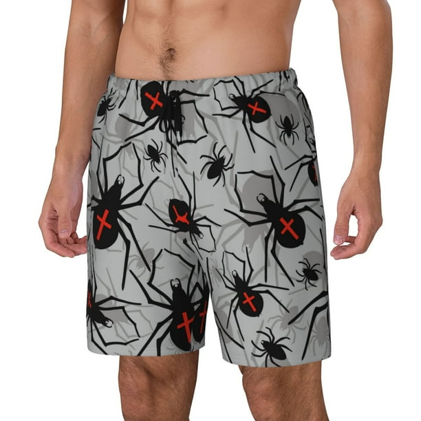 Balery Spiders Bañador para hombre, shorts de playa de secado rápido con entrepierna y forro de compresión-Small