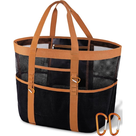 Stylish Large Beach Bag for Women – 12 Pockets, Waterproof Mesh, Lightweight, Includes 2 Carabiners Vacation Essentials