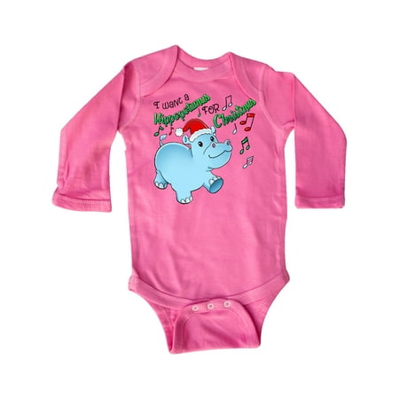 

Inktastic I Want a Hippopotamus for Christmas Hippo in Santa Hat Gift Baby Boy or Baby Girl Long Sleeve Bodysuit