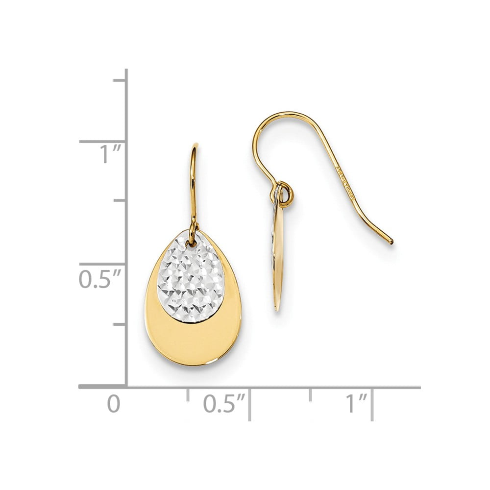 Details about Real 14kt Two-tone Polished/Textured Teardrop Dangle Earrings Details about Real 14kt Two-tone Polished/Textured Teardrop Dangle Earrings
