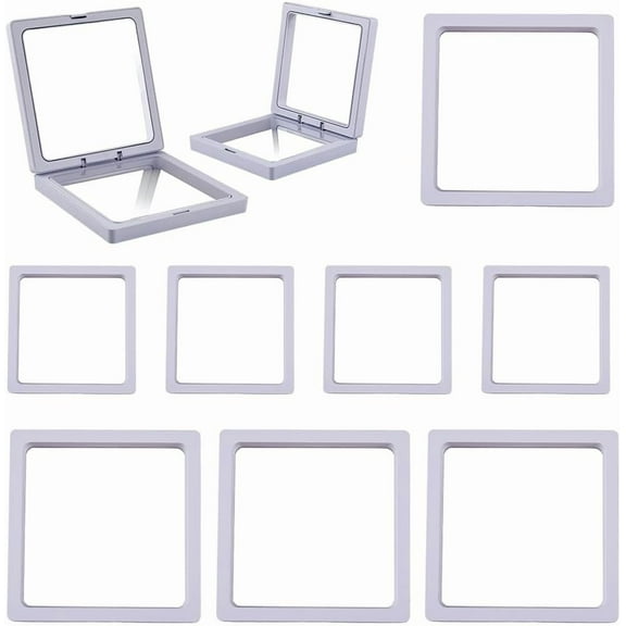 10Pcs 2 Sizes 3D Floating Frame White Clear Floating Display Case Transparent PE Display Holder Stand Suspension Frame Jewelry Storage Box