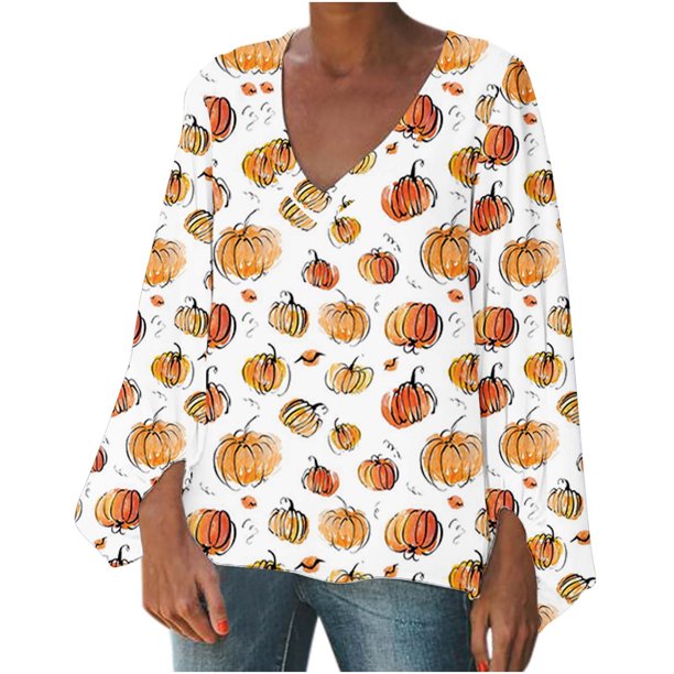 Mujer Otoño Invierno Casual Sexy Moda Camisa Halloween Impreso Manga Larga Puff Cuello V Jersey Top Fridja fjkfkj7737