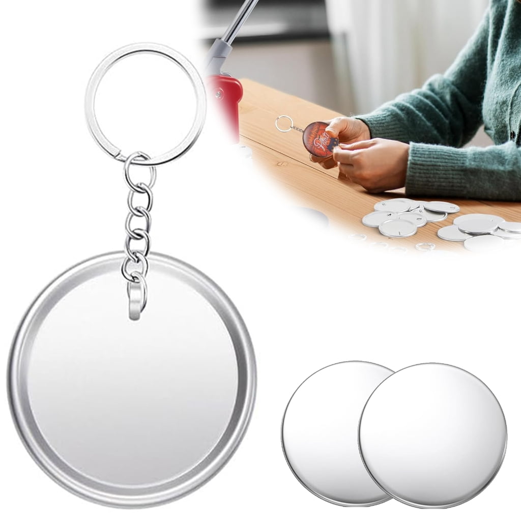 Yammee 100Pieces Craft Keyrings Supplies with 100Pcs 58mm Button Badge for Key Holder