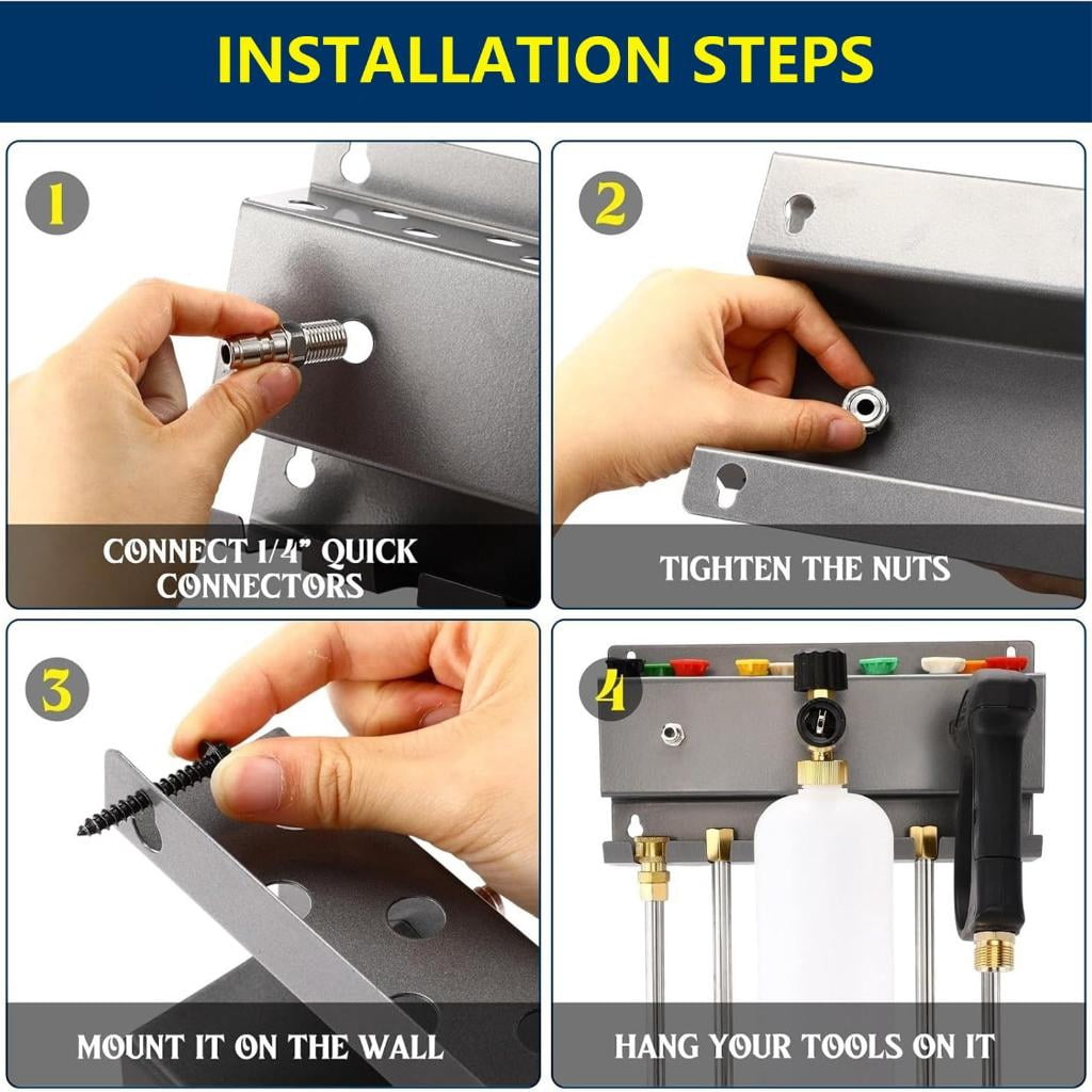 HannLk Pressure Washer Guns Rack Wall Mount Organiser For Nozzles And Accessories
