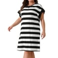 thumbnail image 2 of DARING DIVA Plus Size Tunic Short Sleeve Striped Casual t Shirt Dress 1X Black, 2 of 6