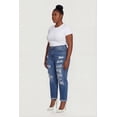 thumbnail image 2 of Women's Plus Size WAX Rolled Cuff Distressed Mom Jeans, 2 of 4
