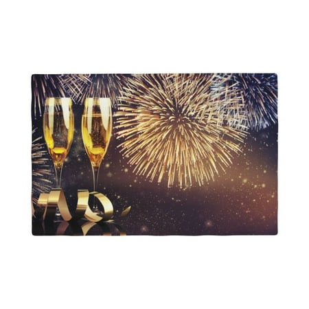 

Table Placemats Set of 4 - Happy New Year 12x18 In Faux Linen Double Heat Resistant Place Mats Cloth Indoor/Outdoor Placemats Washable Table Mats for Dining Kitchen Party
