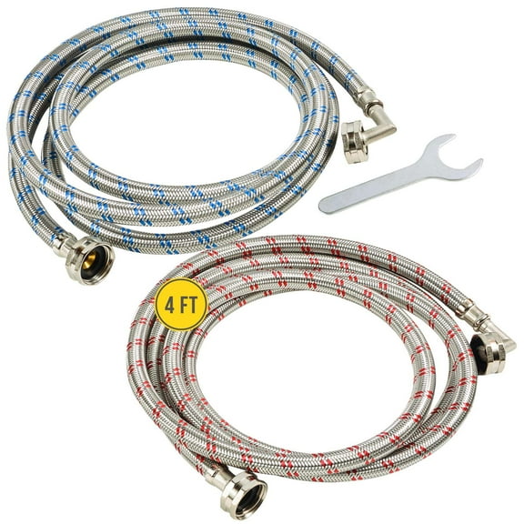 Hippohose 90 Degree Braided Stainless Steel Washing Machine Hose, 2 Pieces 4FT Pack