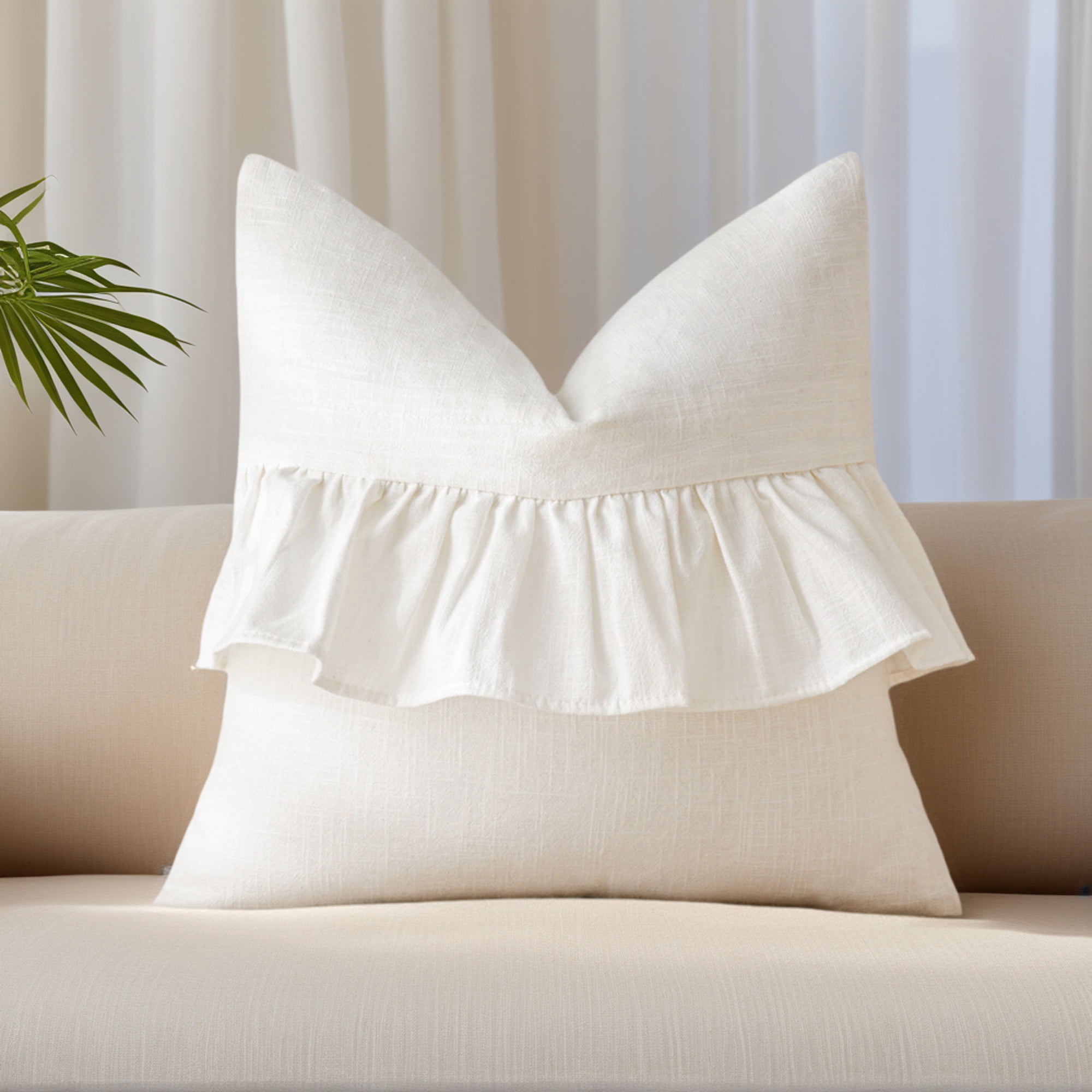 Unique Bargains Solid Boho Throw Pillow Covers with Ruffles Set of 1 Milky White 18" x 18"