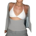 thumbnail image 3 of Wangsaura Women Trendy T-Shirt, Solid Color Long Sleeve Cutout Open Back Tops, 3 of 9