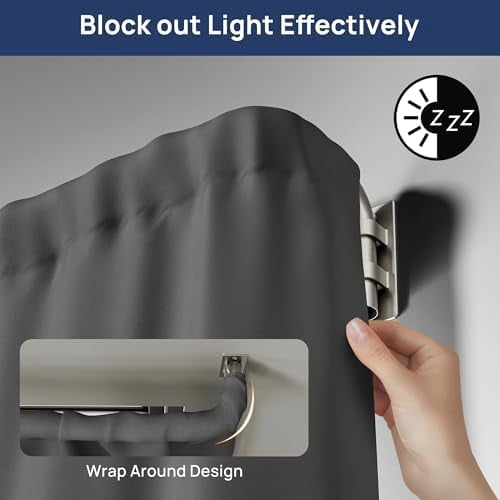 Blackout Curtain rod for windows 48 to 84, Wrap Around Curtain Rods for Bedroom, Living Room, Adjustable from 30 to 86 Inches, Nickel