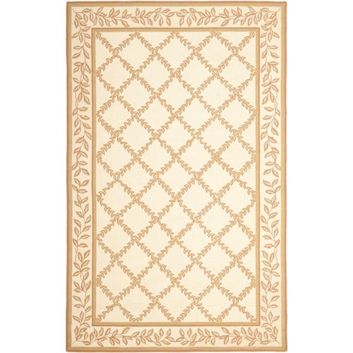SAFAVIEH Chelsea Alecia Geometric Borders Wool Area Rug, Ivory/Camel, 5 ...