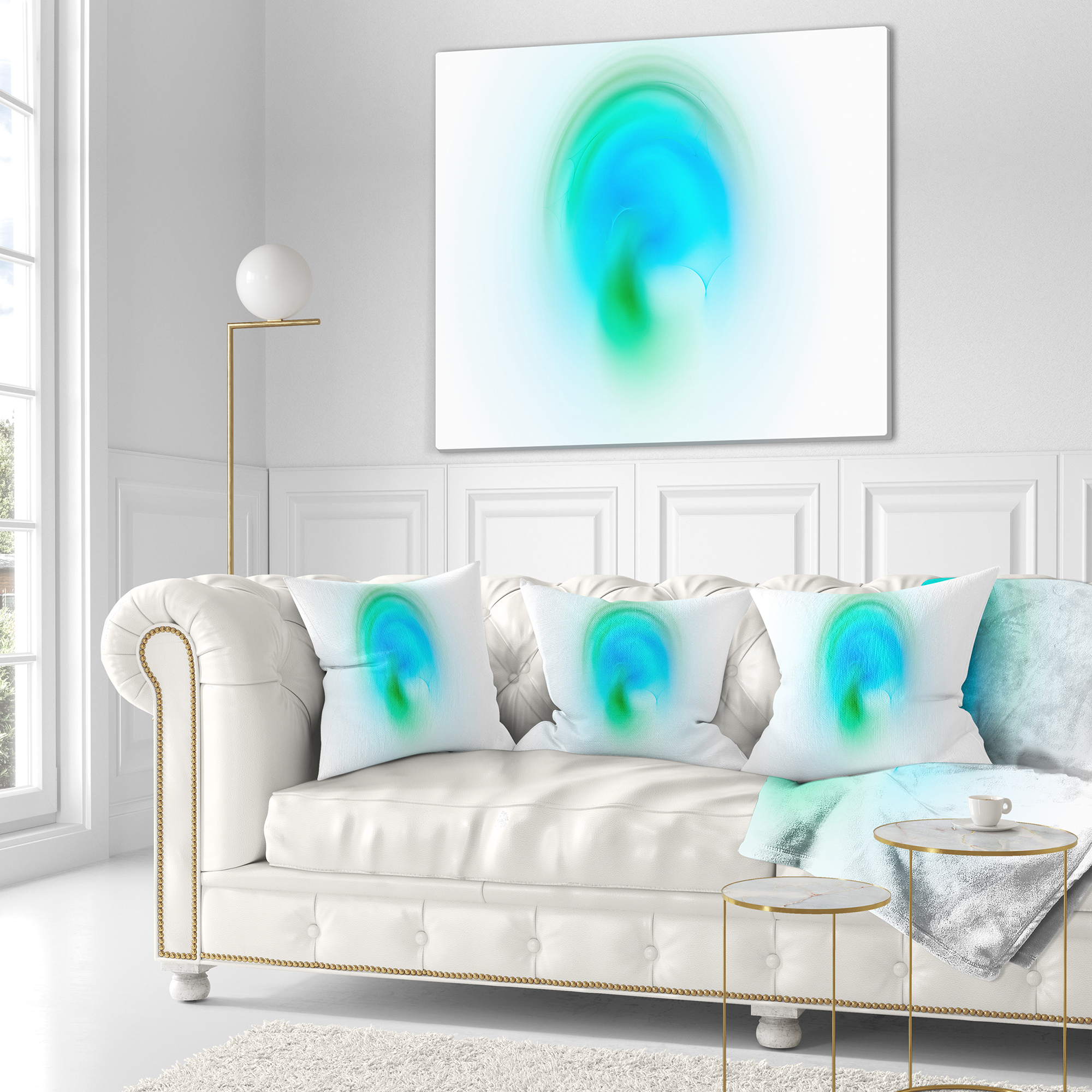 Designart Green Luminous Misty Sphere - Abstract Throw Pillow - 16x16