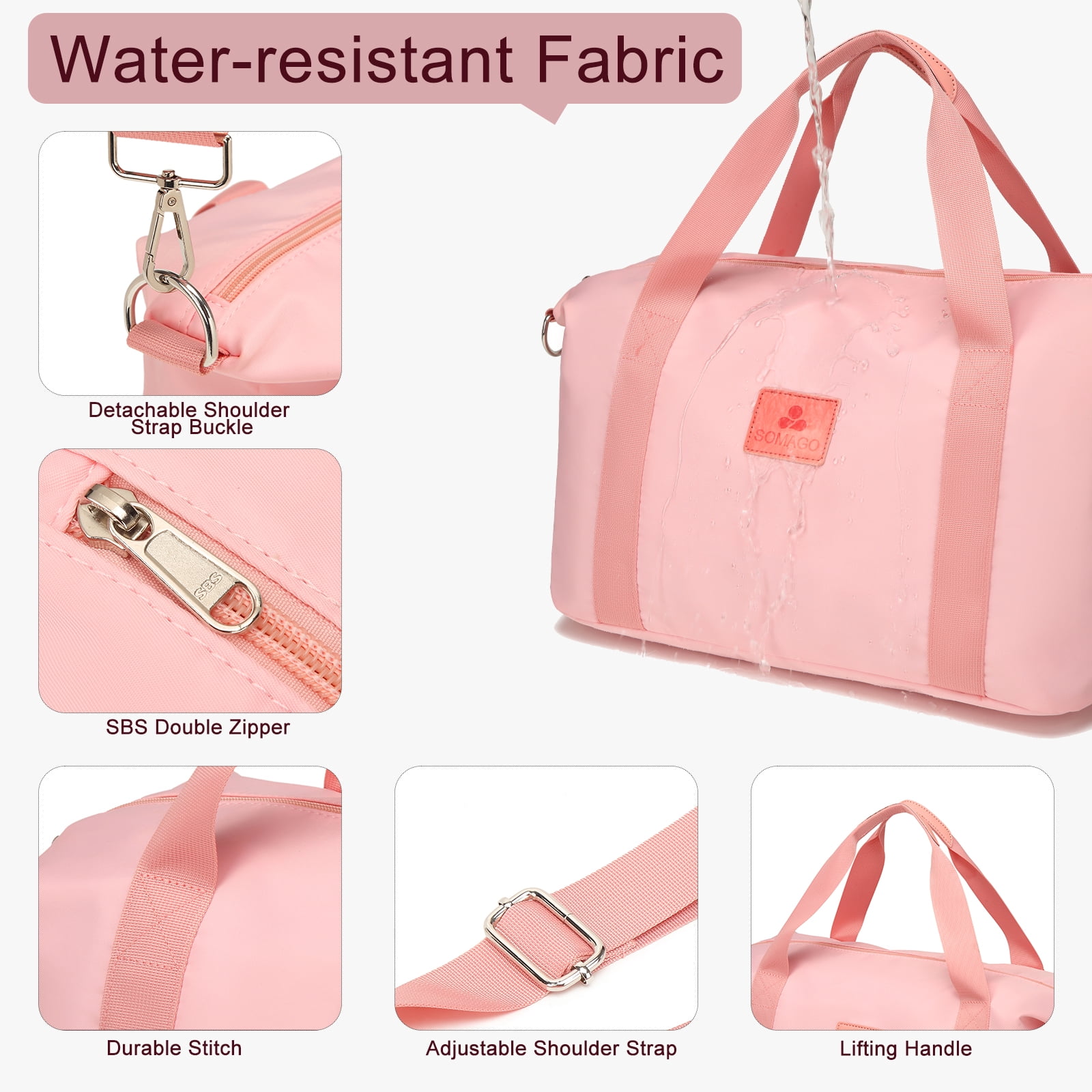 Somago Travel Duffel Bag Weekend Bag Carry On Tote Water Resistant Travel Essentials Sport Gym Bag For Men & Women Overnight Bag Luggage Bag With Trolley Sleeve For Hospital Business Trip