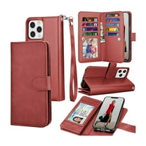Tiflook Wallet Case Compatible with iPhone 13 Mini (5.4 inch) 2021 Luxury ID Cash Credit Card Slots Holder Carrying Pouch Folio Flip PU Leather Cover [Detachable Magnetic Hard Case] Strap [Wine Red]
