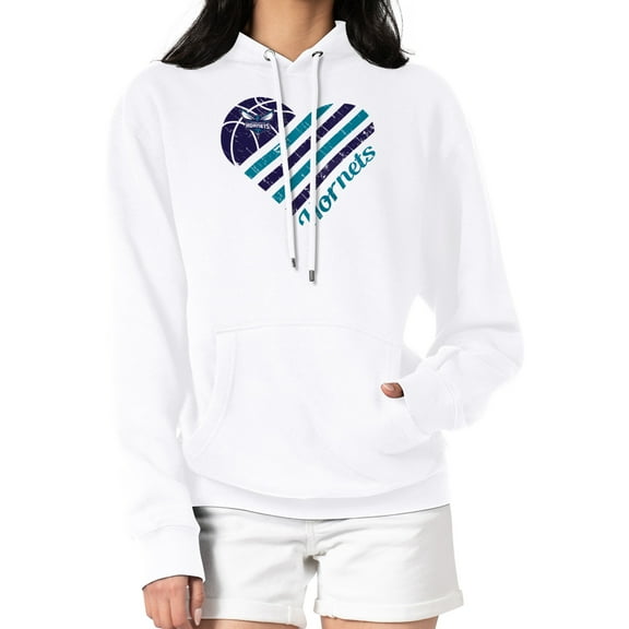 Women's G-III 4Her by Carl Banks  White Charlotte Hornets  Heart Pullover Hoodie