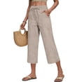 thumbnail image 2 of Cotton Linen Pants Womens Straight Leg Casual Capris 2026 Summer Beach Vacation Cropped Trousers Plus Size Drawstring Capri Pants Beige XL, 2 of 5