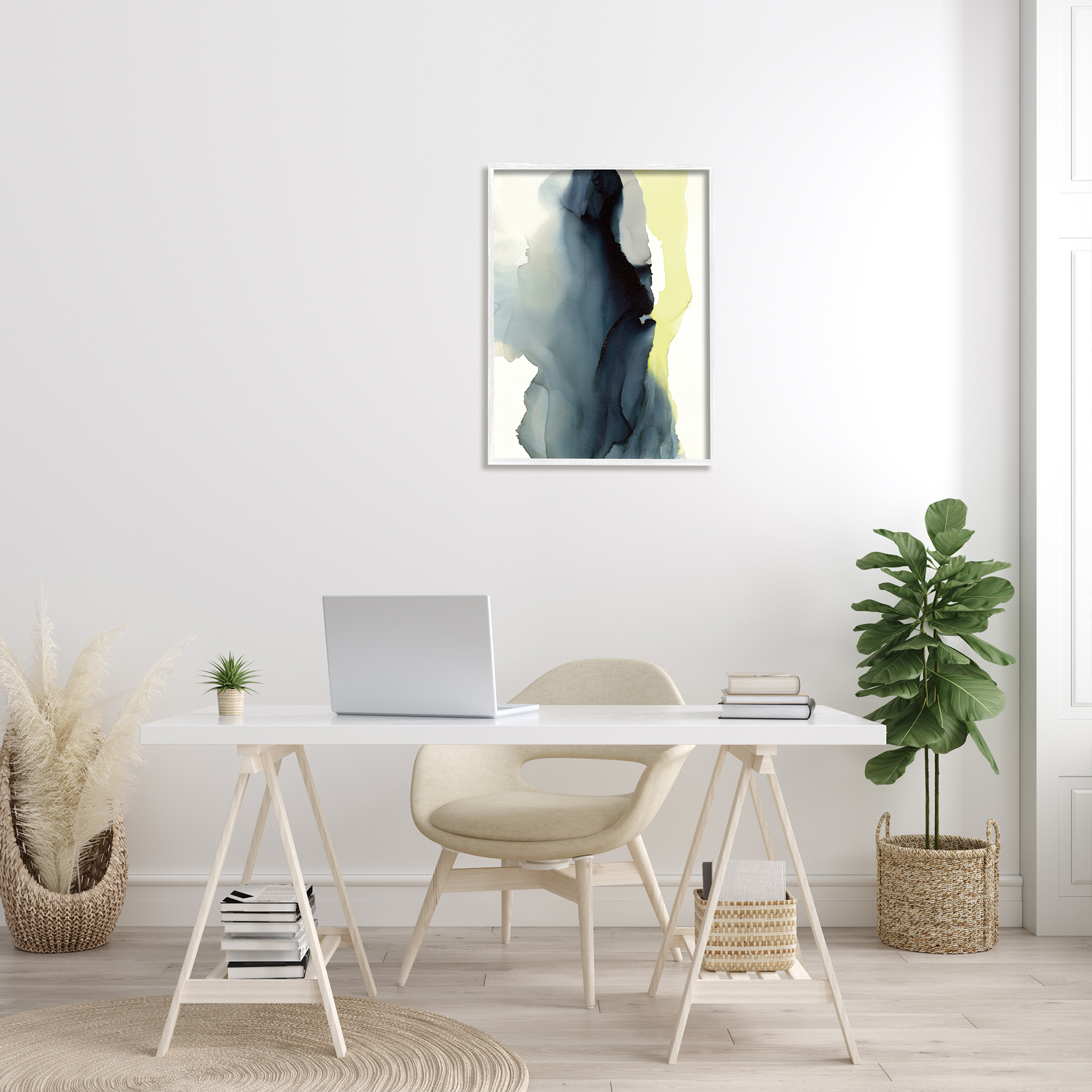 Stupell Industries Fluid Layered Abstraction Grey Blue Yellow Distortion, 24 x 30, Designed by Kippi Leonard