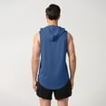 thumbnail image 3 of Men's Workout Hooded Tank Tops Sleeveless Gym Tank Top Hoodie Men Bodybuilding Muscle Cut Off Vest Navy L, 3 of 5
