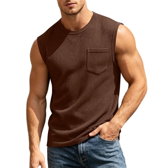 OGLCCG Tank Tops Men Muscle Athletic Sleeveless Shirt Casual Summer Loose Fit Crewneck Active Tank Top with Pocket,Coffee